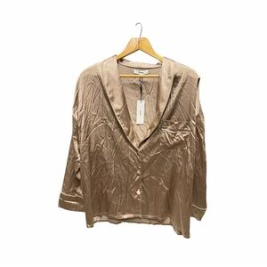 Joah Brown Women's Silk  Button Down Shirt - shimmer gold  s/m NWT